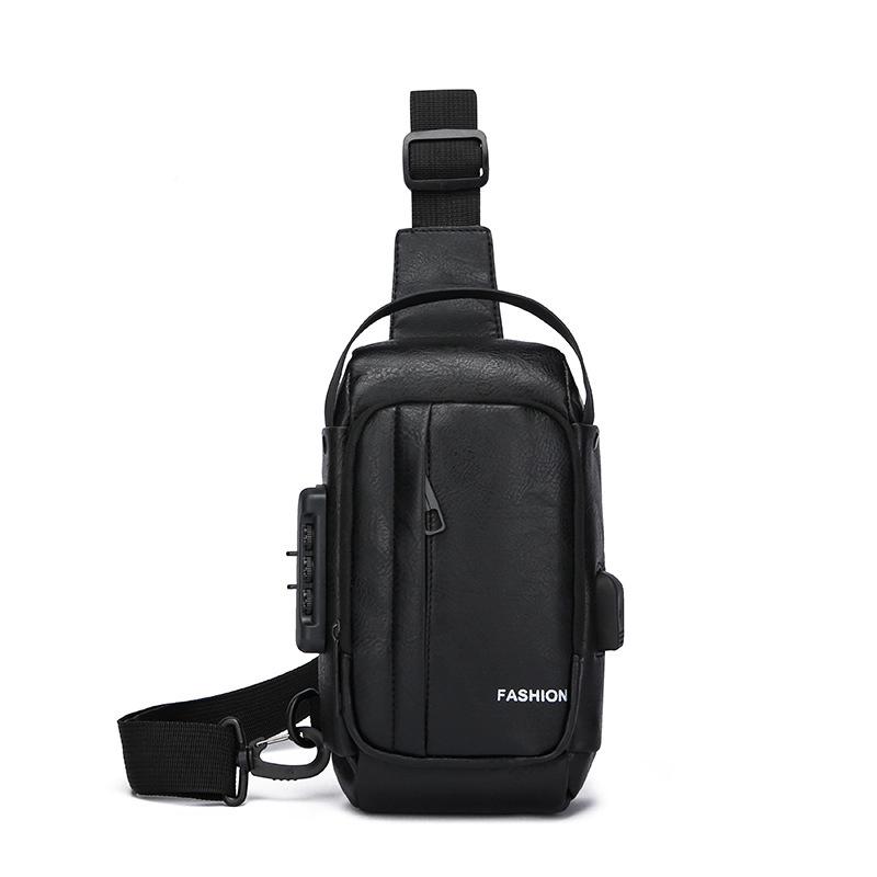 Men's Chest Bag Anti-theft USB Business Messenger Bag Multifunctional Water Repellent Shoulder Bag PU Commuter Backpack Men