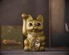 Lucky Cat Millionaire Cat (M-SIZE Gold) Right Paw Raised / Ceramic _ Lucky Cat Maneki-neko Auspicious Feng Shui Ornament (ml_M Gold)