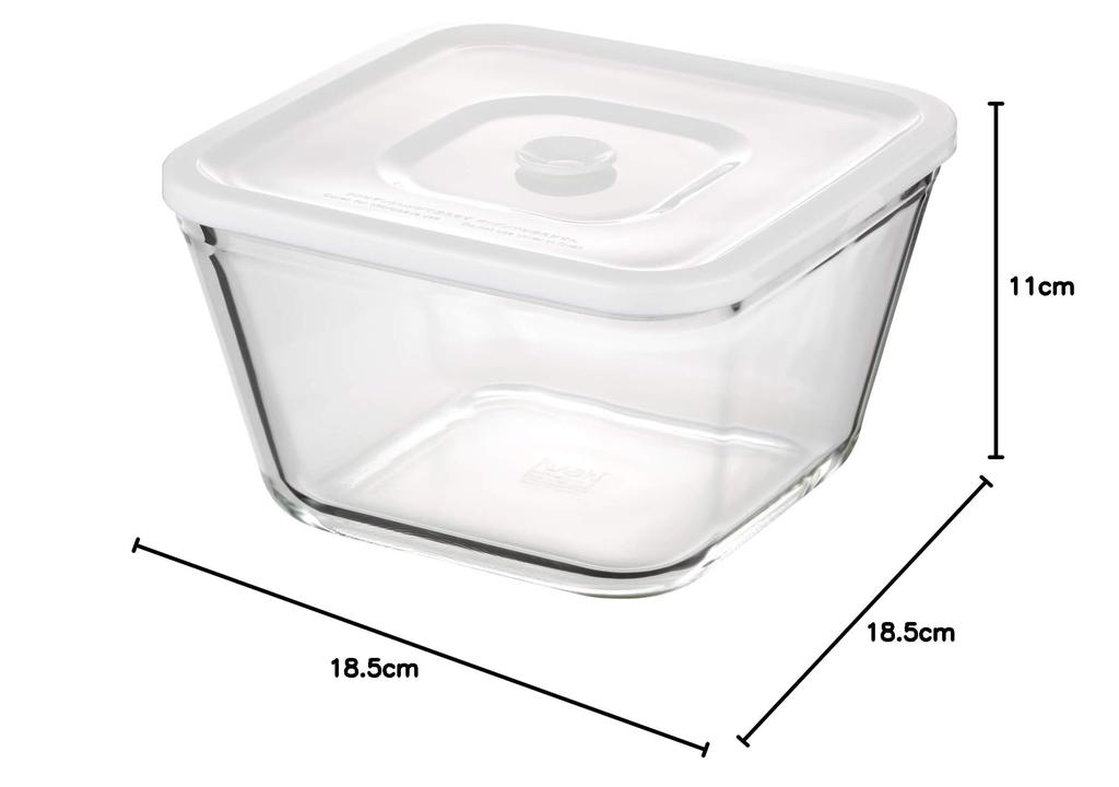 Iwaki Glass Airtight LL W X D X C3248HHMPW Heat-Resistant Container, White, Deep, Size, 19.0cm 19.0cm 11.0cm H, 1.5L,
