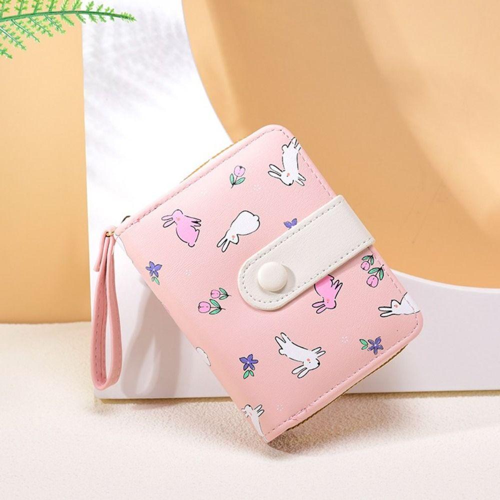 Multi-card Slot Rabbit Folding Wallet Lovely PU Leather Wallet Sweet Rabbit Purse Bag  Women