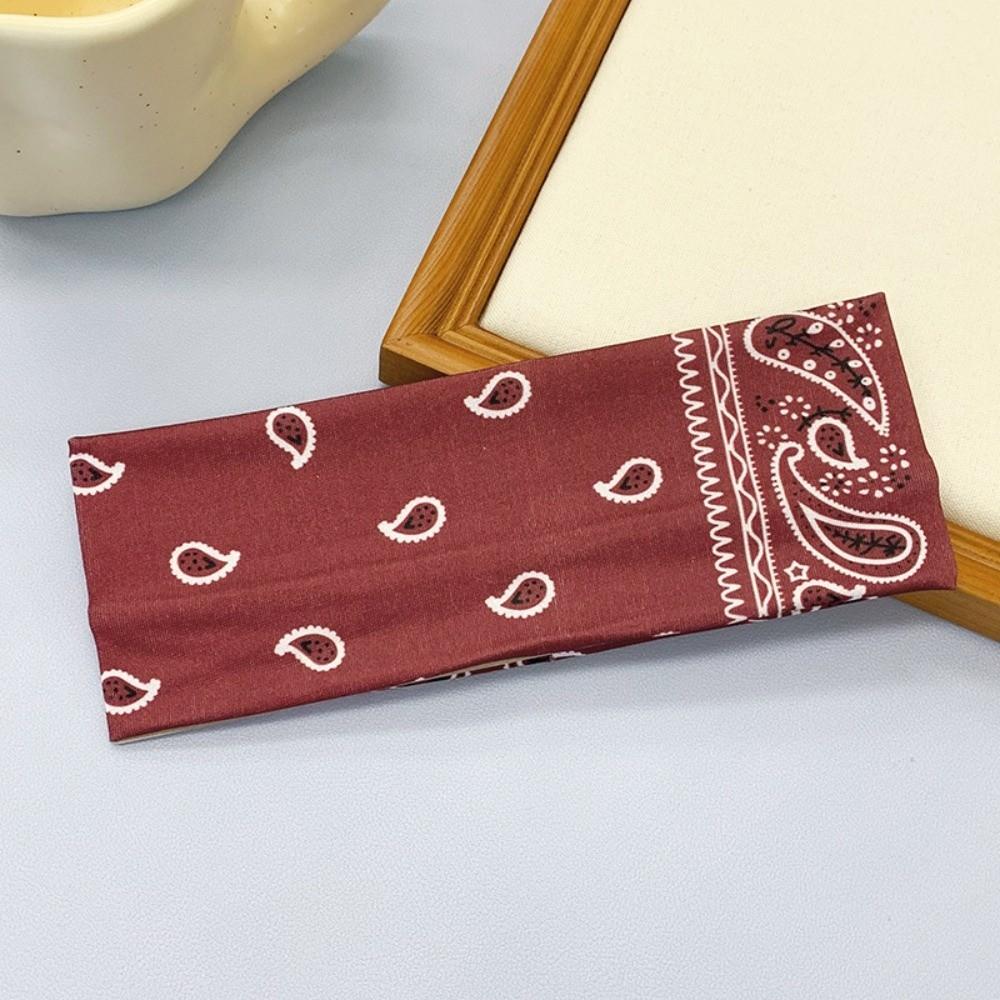 Flower Printed Hair Band Sweat-absorbing Sports Cross Headband Boho Style Wide Hairband