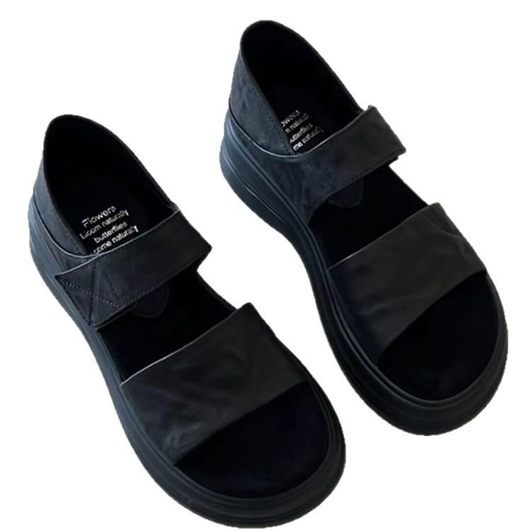 Soft leather~ platform sandals women's summer wear retro casual heightening skirt beautiful versatile soft-soled Roman shoes
