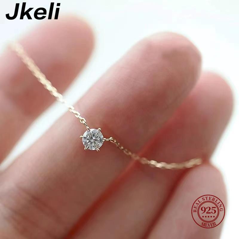 

Jkeli 925 Silver 18k Gold Plated Necklace Single Sparkling Zircon Clavicle Chain for Women Wedding Jewelry collares 45cm золотой