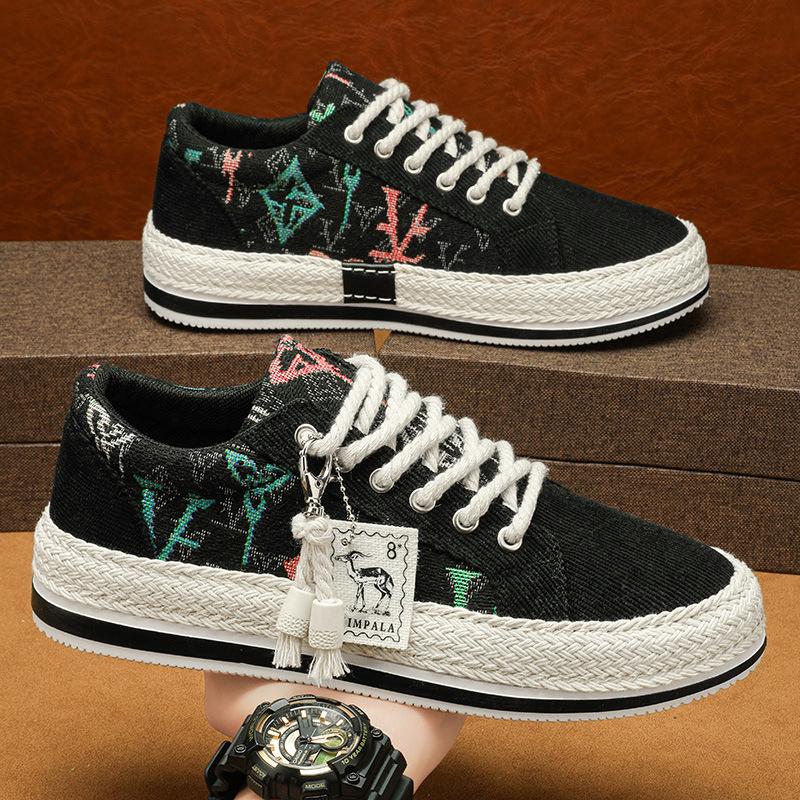 Men's Shoes, Fashion Breathable National Style Corduroy Casual Loafers One Foot Stirrup Men's Board Shoes Cloth Shoes