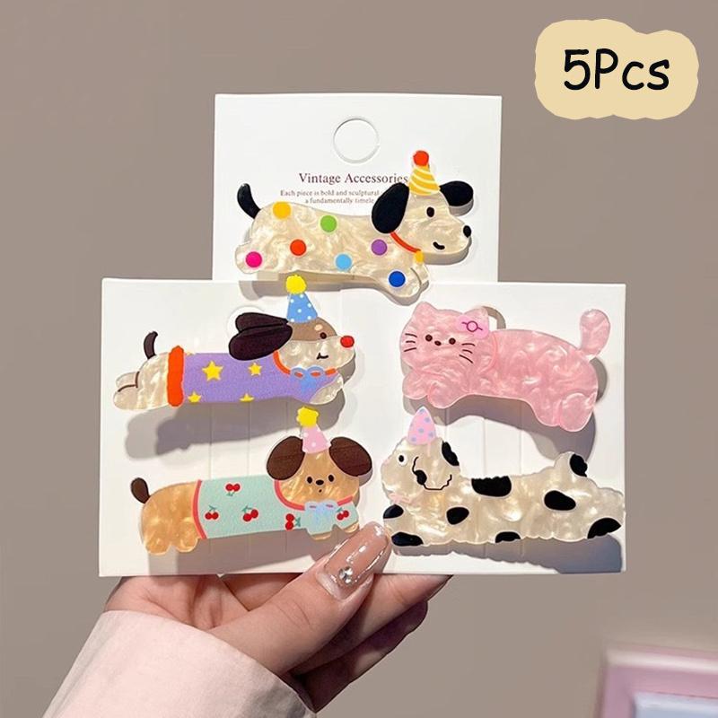 5pcs of Assorted Cute Cartoon Party Hair Clips Featuring Dogs And Cats,Perfect for Girls ,Duckbill Clip Headband Hair Clip