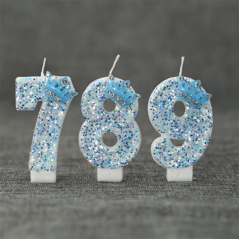 Blue Crown Birthday Frozen Candles for Cakes 0-9 Number Princess Cake Candle Party Decor Blue Crown Candle Stands Party Supplies