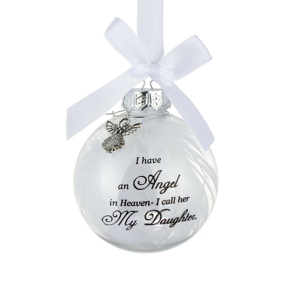 8cm Feather Ball I Have An Angel In Heaven I Call Her/Him Mom Dad Memorial Ornament Christmas Tree Hanging Ornaments Supplies