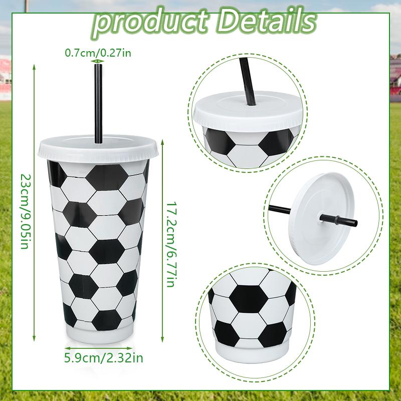 6/12pcs Reusable Plastic Soccer Cups with Lid Straws Kids Football Party Favors Sports Themed Birthday Decoration Supplies Gifts