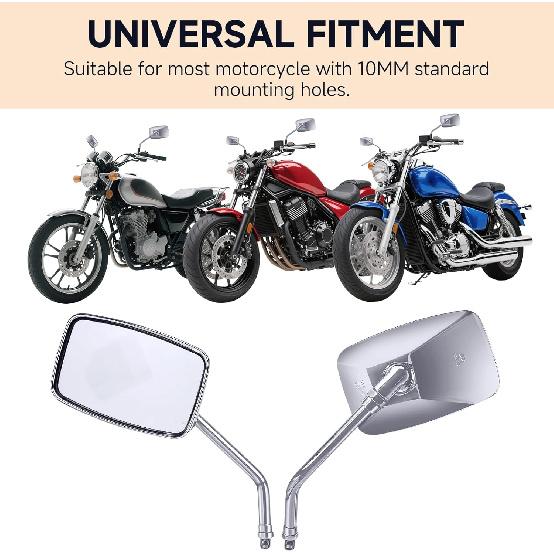 Universal Motorcycle Mirrors - M10 Chrome Rectangle Handlebar Rearview Mirrors Compatible With Honda Shadow MSX125 Kawasaki Vulcan Z900 Suzuki SV650