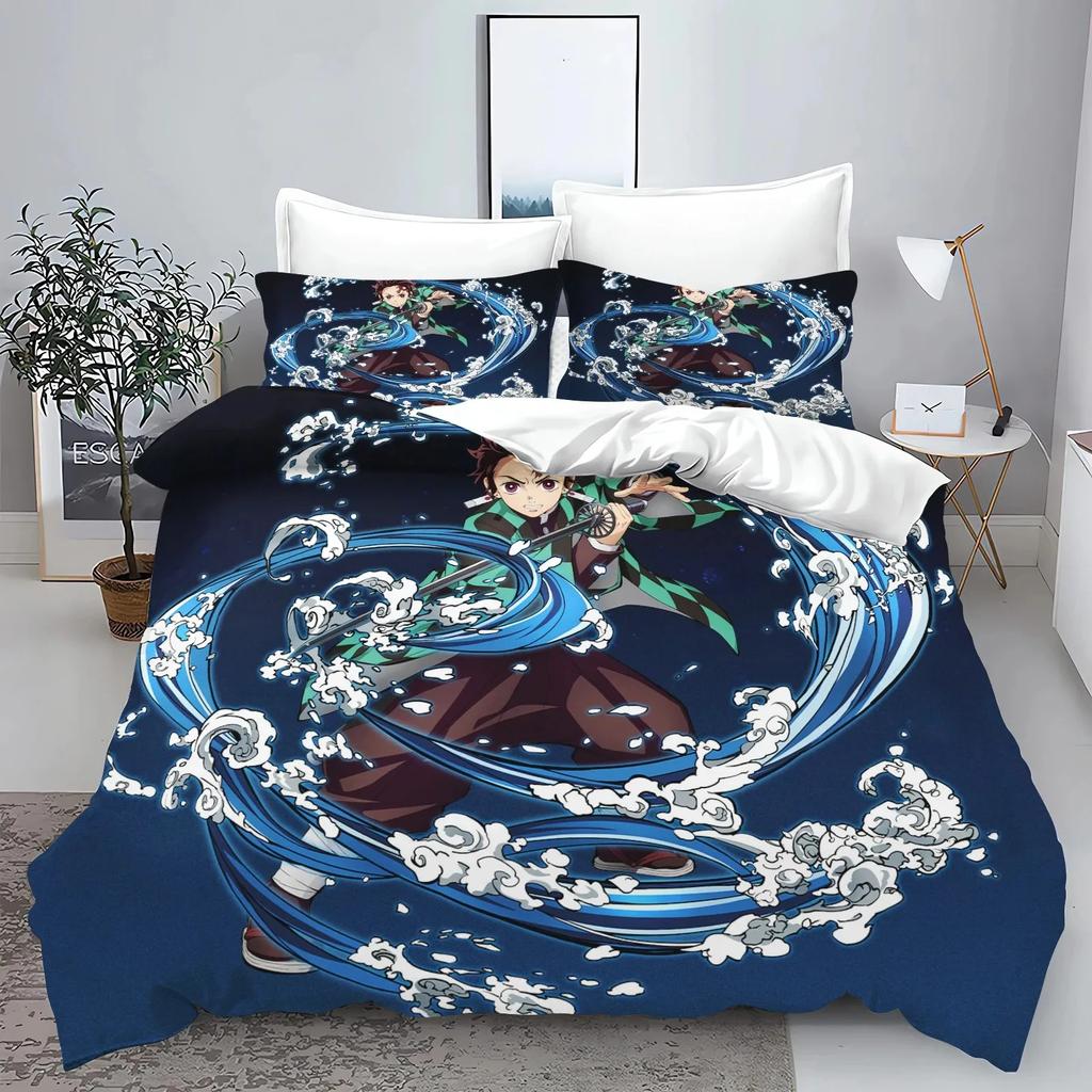 Demon Slayer Kimetsu no Yaiba kamado Nezuko Anime 100% Polyester Bettwäscheset Bettbezug-Set Gedruckte Cartoon Heimdekoration