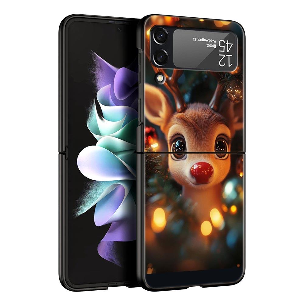 Cartoon Animal Deer Hard PC Phone Case For Samsung Galaxy Z Flip 7 6 5 4 Black Cover For Galaxy Z Flip 3 Foldable Shell Fundas