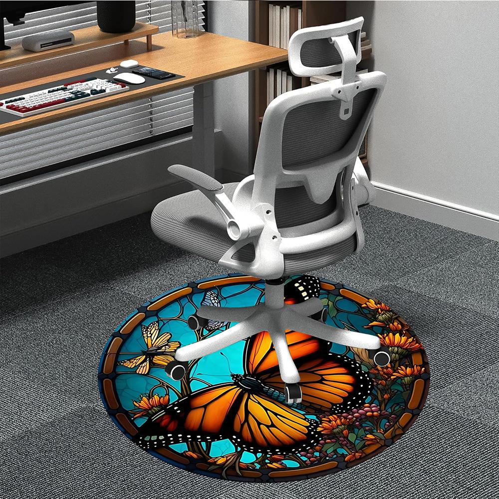 

1pc Butterfly Stained Glass Chair Carpet for Office Non-Slip, Machine Washable Rug for Office, Room - Holiday Decor, Machine Made yy251016178 80cm by 80cm