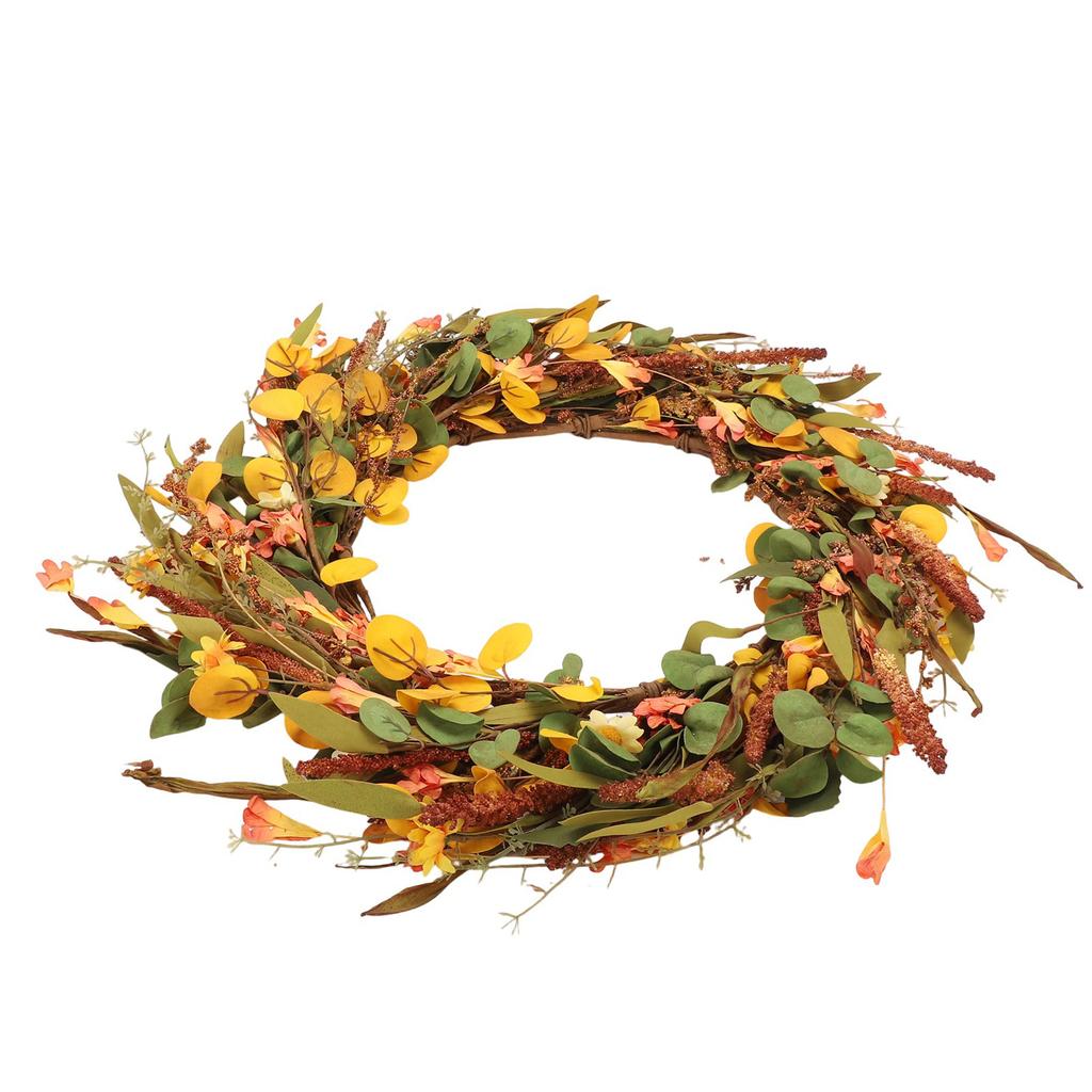Fall Wreath for Front Door Artificial Farmhouse Autumn   Wreath with Wildflower for Indoor Outdoor Holiday Decor