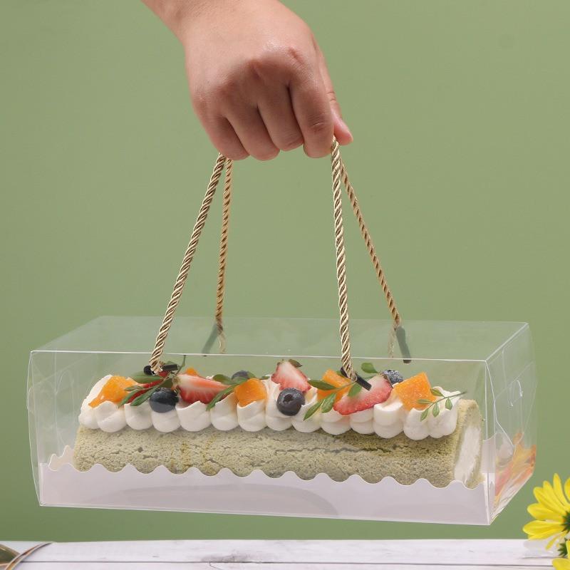 

5Pcs Transparent Cake Swiss Roll Clear Plastic Box With Handle Cupcake Portable Container Holder Packing Gift Box 27.5x11x9.5cm