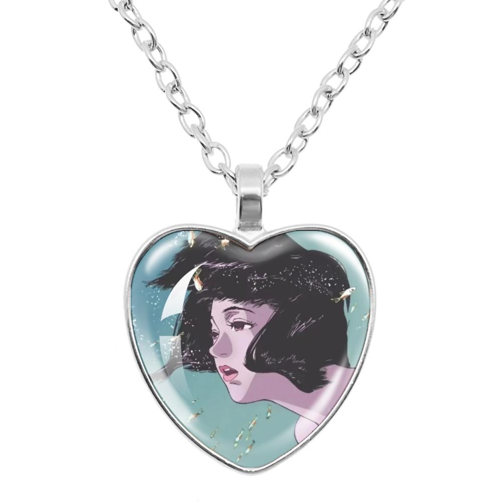 Perfect Blue Anime Movie Cartoon Glass Heart-Shape Pendant Necklace Cass Heart Shape Pendant Necklace Jewelry Charm Collect Gift