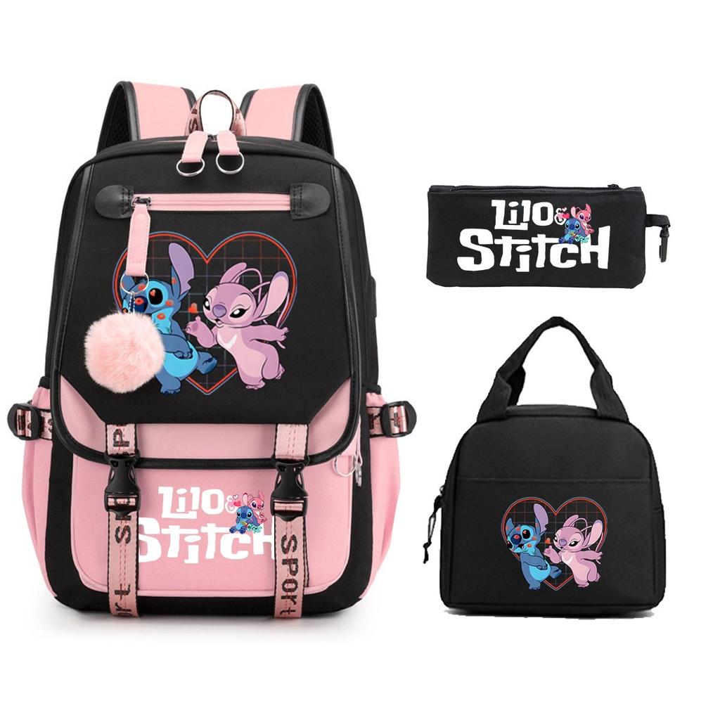 Stitch Cartoon Print School Backpack Lunch Bag Pencil Case Set for Kids Students Lilo & Stitch Shoulder Bag