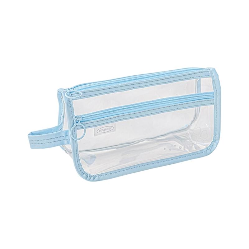 

Waterproof Clear PVC Pencil Case 2 Compartment High Capacity Pen Pouches Zippered Pencil Storage Bag for School Students синій
