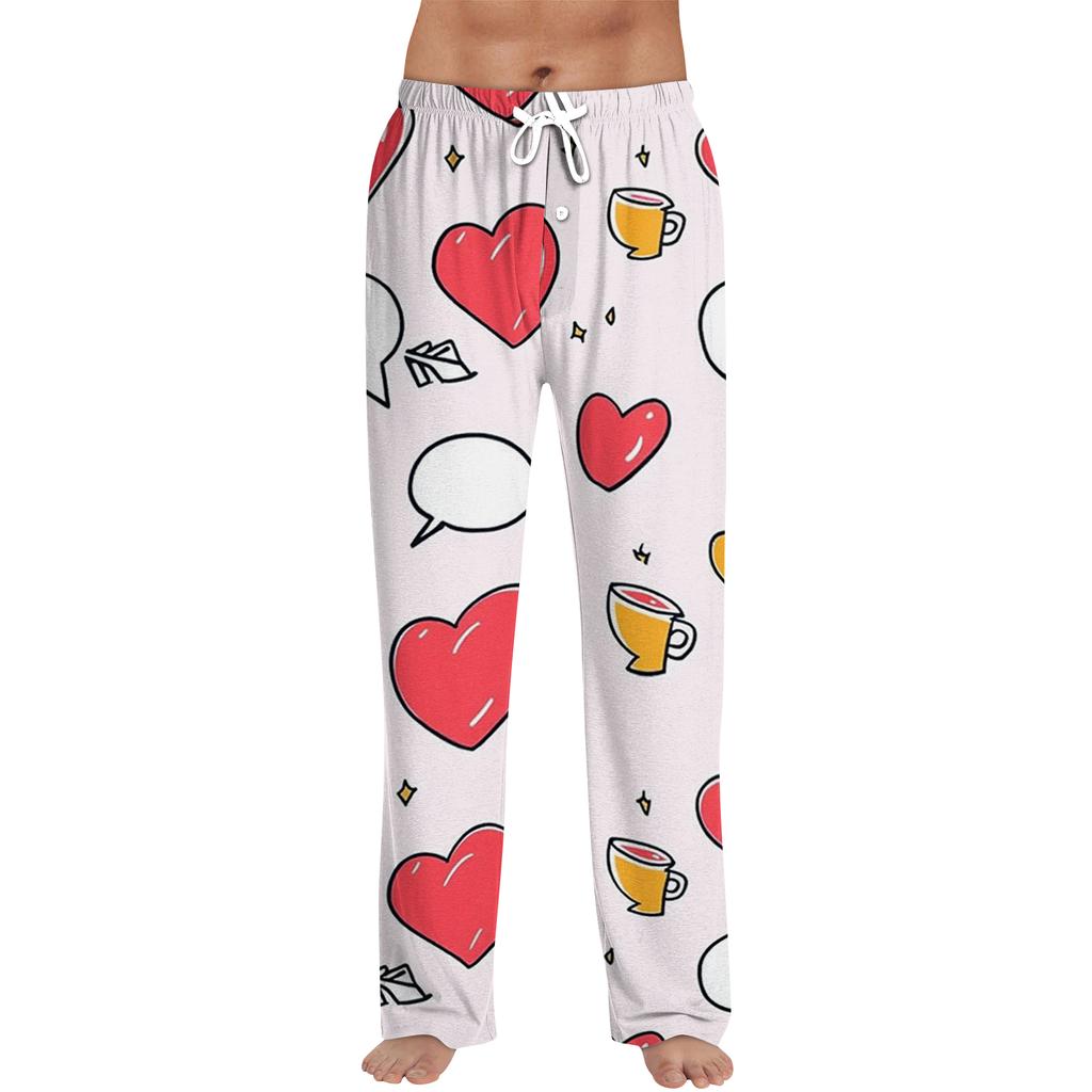 Men's Valentine's Day Printed Drawstring Long Pants Casual Pajamas