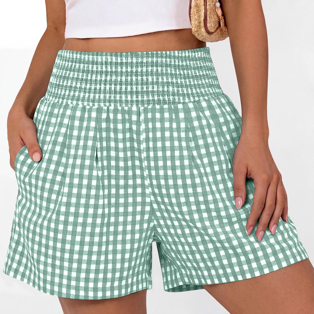 Women's Plaid Loose Fit Shorts with Pockets for Summer Beach and Vacation Wear