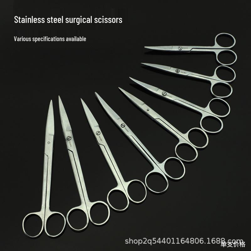 Medical Stainless Steel Suture Scissors with Elbow, Straight Pointed Tip.