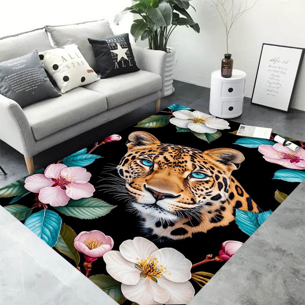 3D Tiger Leopard Gepard Löwe Wolf Bereichsteppich, Teppich für Wohnzimmer Schlafzimmer Sofa Fußmatte Küchendekor Kind Rutschfeste Bodenmatte