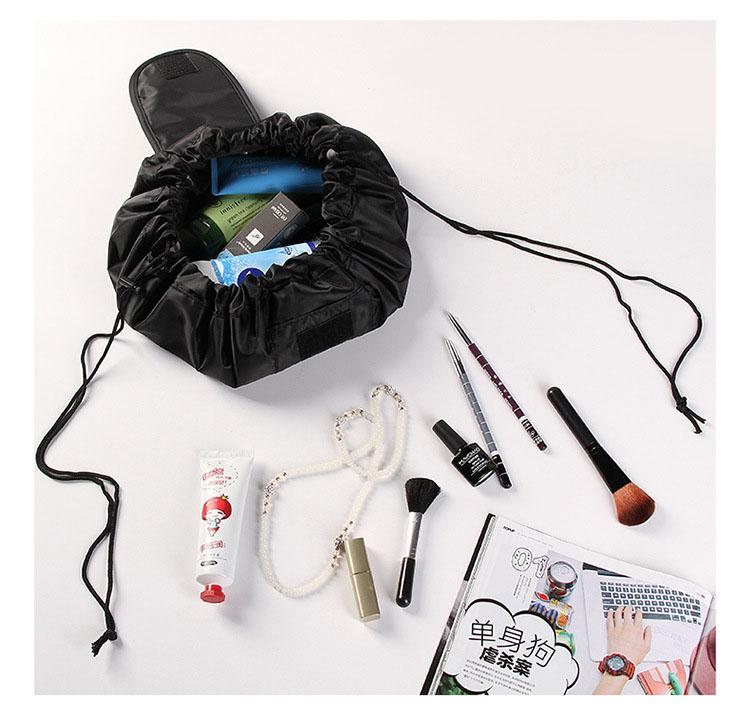 Lady Travel Cosmetic Bag Lazy Lay Flat Organizer Bags Travel Toiletry Cotton Jewelry Pouch Drawstring Makeup Bag