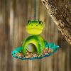 Frog Birds Feeder with Detachable Lotus Platform Tray Outside Hanging Metal Birds Feeding Station Outdoor Garden Yard Decoration