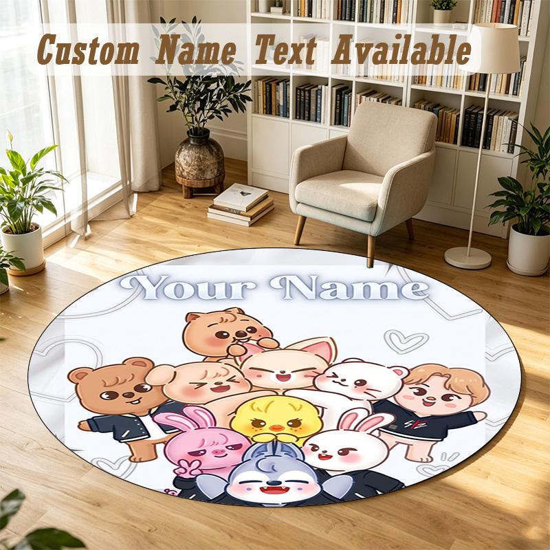 Round Rug Custom NameStray Kids Pattern Non Slip Carpet Home Floor Decor