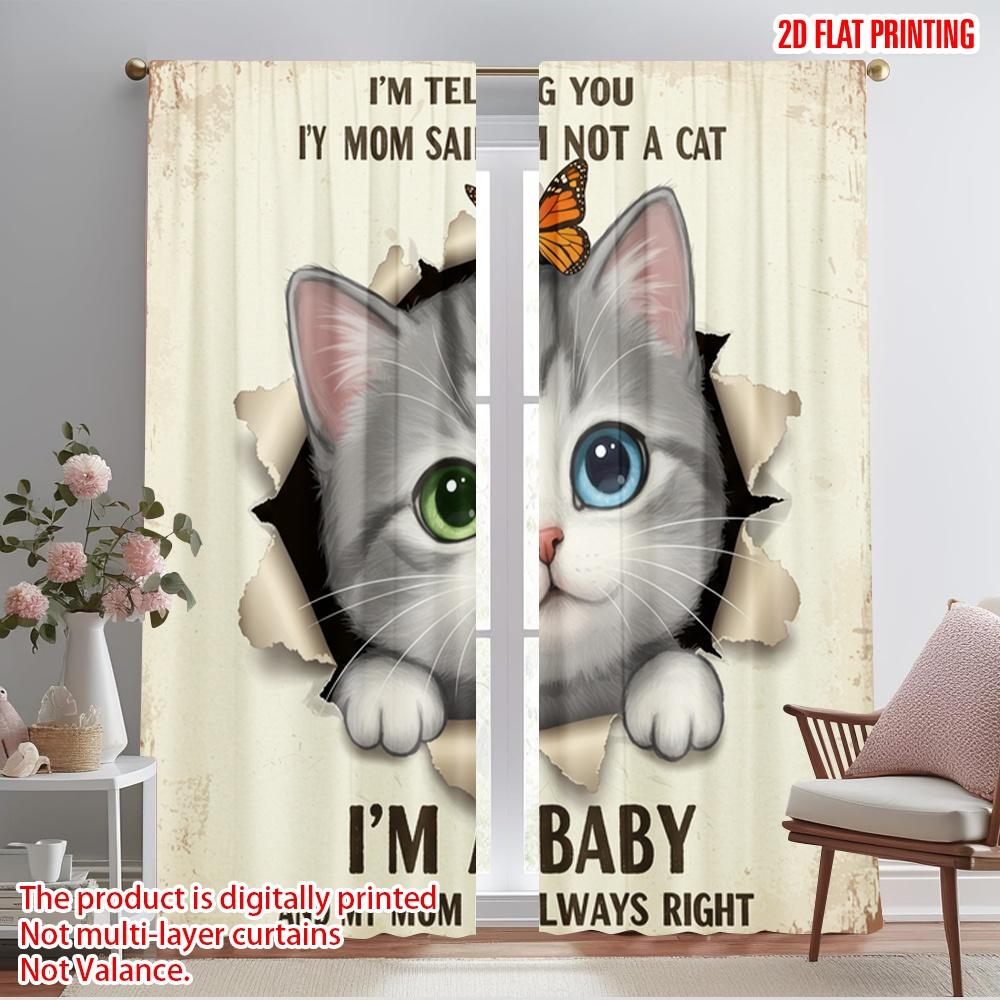 

2pcs 2D flat printing Scene Curtains Cute Cat Butterfly Baby 100% Polyester Fabric Without Electricity Festive Holiday for 52.50×116.00 CM 2pcs