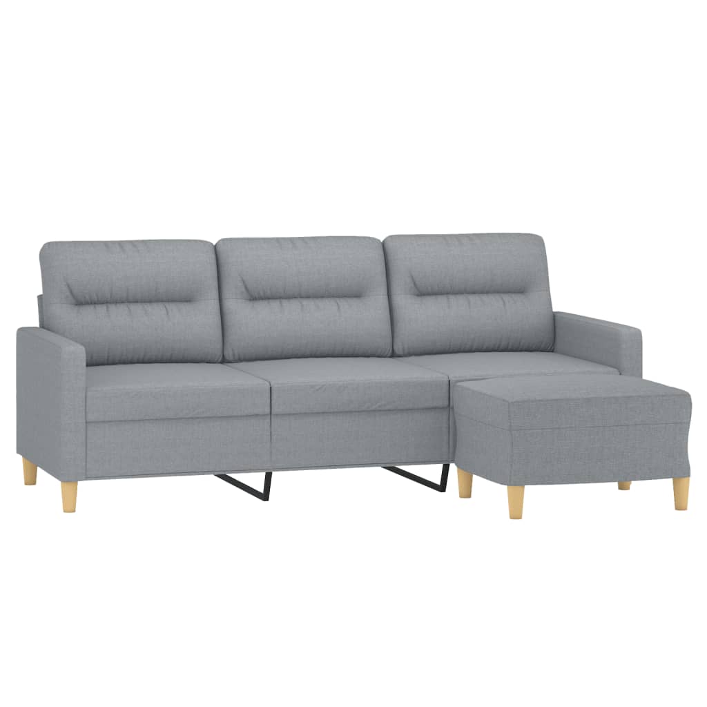 Vidaxl 3-Seater Sofa with Footstool, Light Gray, 180 Cm, Fabric