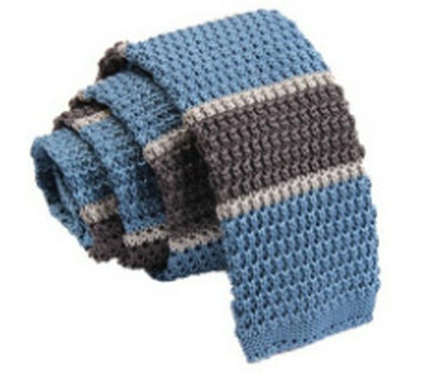 Unisex pruhovaný pletený pásek na kravatu v korejském stylu - Směs polyesteru, hedvábí a vlny, neformální design s plochým zakončením