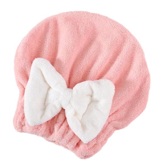 Dry Hair Cap, Bow Decor Soft Thickened Fabric Hair Towel, Ultra Absorbent Hair Wrap for Women Bathing Skin Care