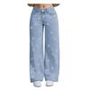Girl's Bow Cherry Print Baggy Jeans, Wide Leg Mid Waisted Denim Pants, Zipper Fly Elastic Casual Jeans Streetwear with Pockets