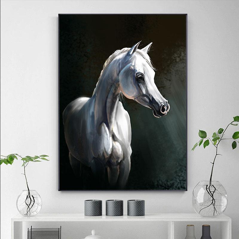 Modernes weißes arabisches Pferd, Leinwandgemälde, Wandkunst, Bilder, Tierposter und Drucke für Wohnzimmer, Heimdekoration, Cuadros