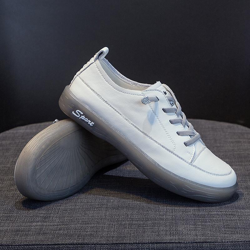 Fashion GKTINOO Loafers Ladies Genuine Leather Large Size Spring New Lace-up White Shoes Women Fashion Casual Soft Sole Flat Shoes Women