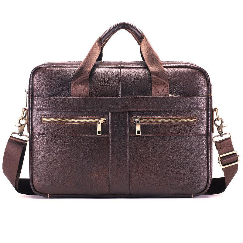 Layer Cowhide Men's Business Briefcase, Briefcase for Computers, Single Shoulder Crossbody Bag, Genuine Leather Handbag