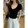 Korean Careful Machine V-neck Solid Color Short-sleeved T-shirt Women, Summer New Slim-fitting and Thin Top