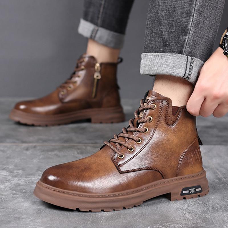Autumn Early Winter Genuine Leather Shoes Mens Fashion Single Boots Brand Male Ankle Boots Black Brown Non-slip Thick Sole