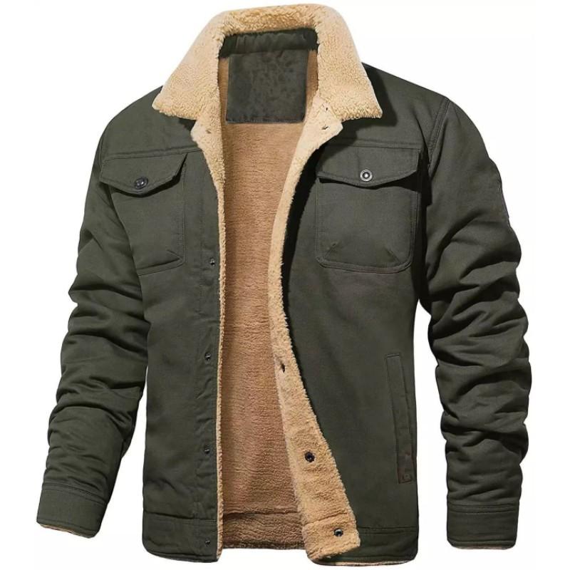 Herbst- und Winter-Herrenjacke mit langen Ärmeln, Revers und Polsterung, Jugendlich, Unifarben, Freizeitjacke