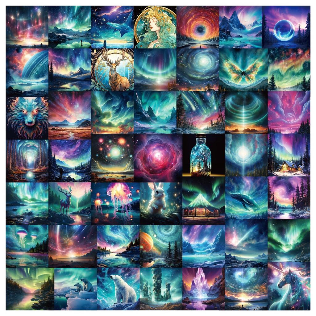 50 Kolorowych Naklejek Dekoracyjnych Aurora Jednorożec Łoś Niedźwiedź Polarny Zwierzę Kreatywne Wodoodporne Naklejki