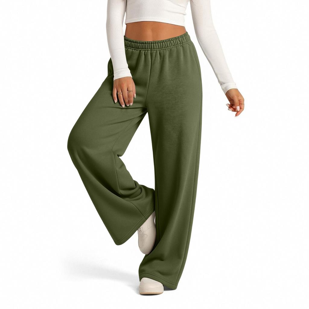 Lässige gefütterte Damen-Sweatpants mit weitem Bein, Kordelzug und Taschen für den Alltag