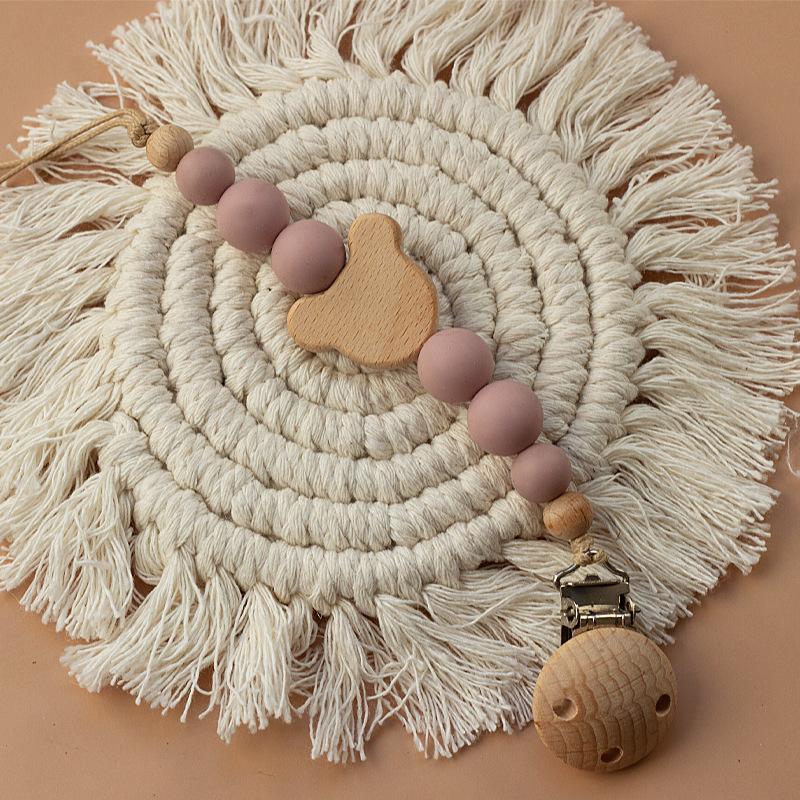 Non-Toxic Baby Wooden Pacifier Chain Silicone Bead Dummy Nipple Holder Guard Teether Pendant Newborn Gift Clip Chain Babies Accessories