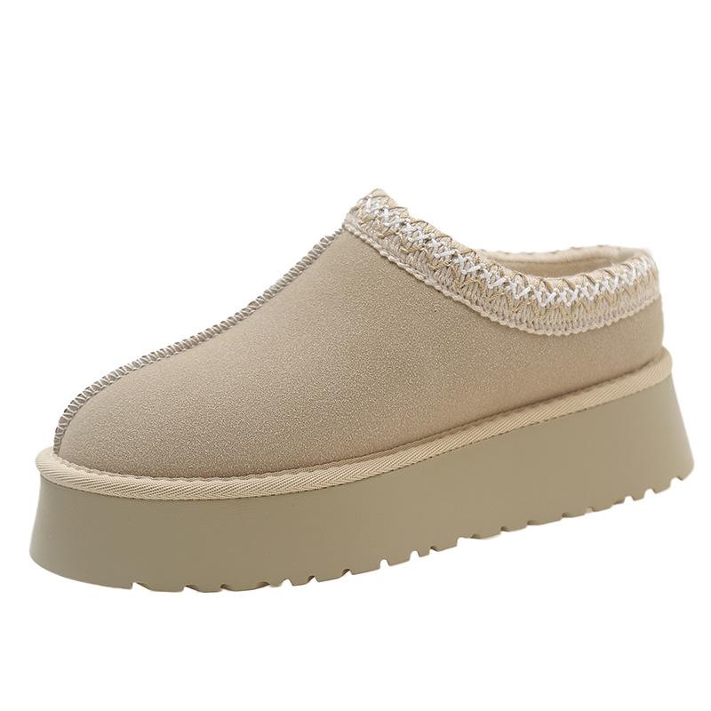 Women's Plush Lined- Soft Elastic Muffin Sole Flat Slippers Home Outdoor Closed Toe Fluffy Slippers Thickened Warm Lightweight Comfortable Shoes