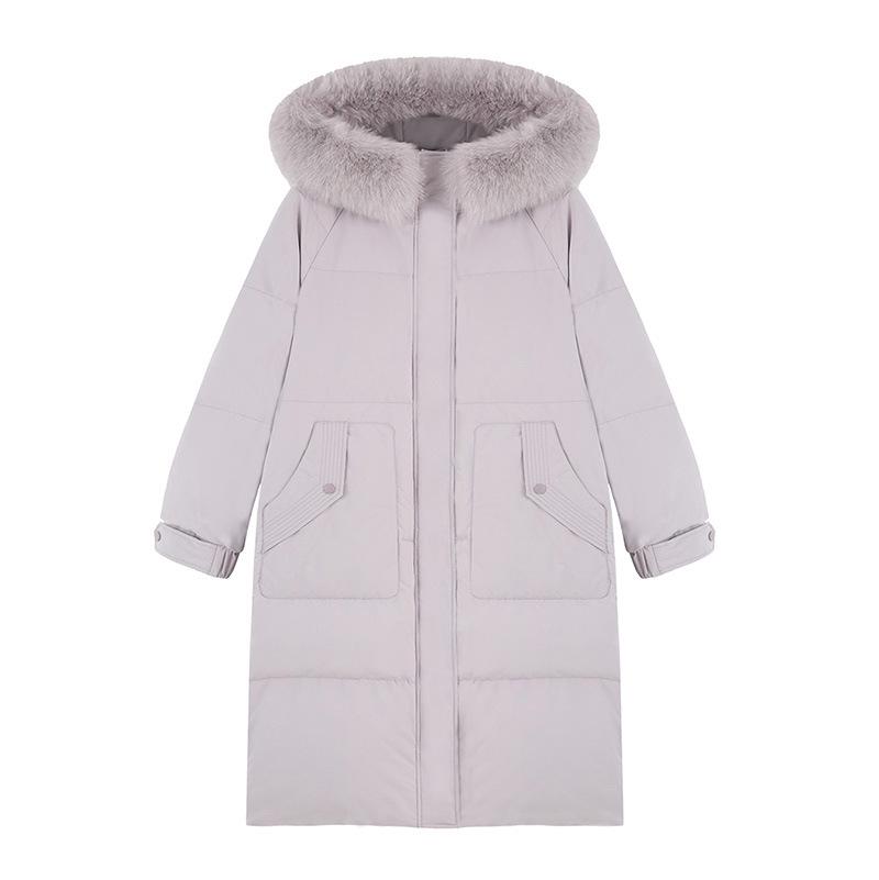 Fox fur collar medium and long down jacket women's winter fashion thickened stand-up collar design sense pocket zipper to keep warm