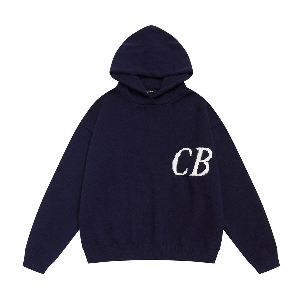 Cole Buxton Unisex Minimalistischer CB-Buchstaben Jacquard-Strick-Hoodie - Herbst/Winter Lockerer Freizeit-Pullover