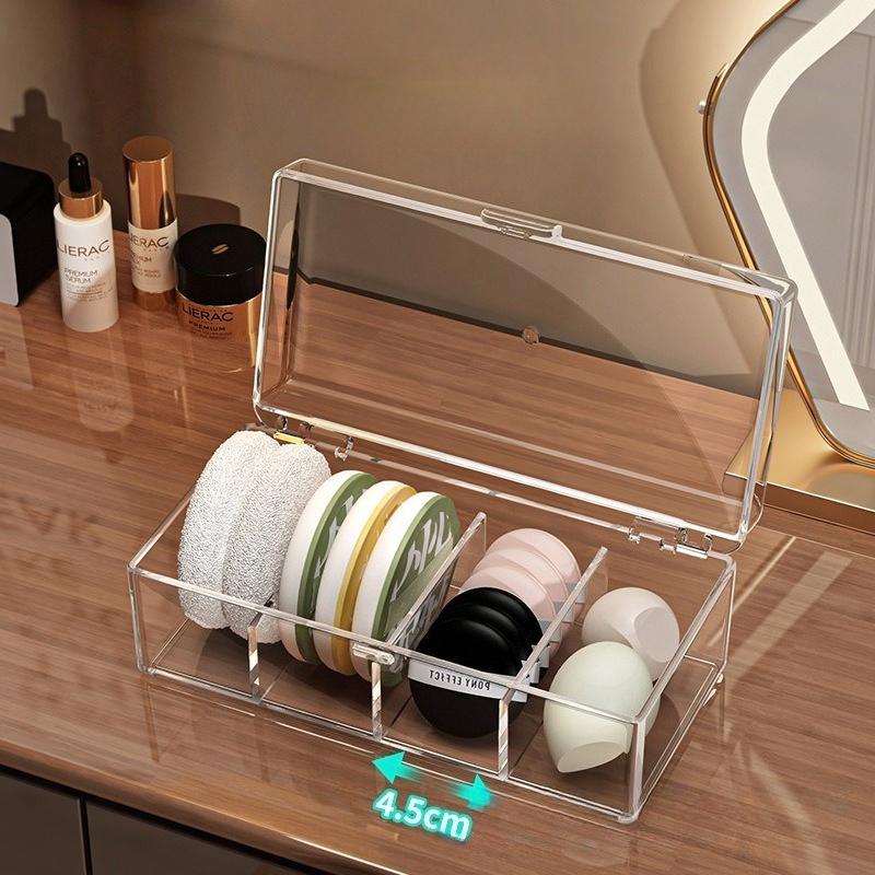 Belüfteter Acryl-Make-up-Organizer mit Trennwänden, Schimmelresistente Aufbewahrungsbox für Puffs, Pinsel, Lippenstifte, Schminkregal für Schlafzimmer