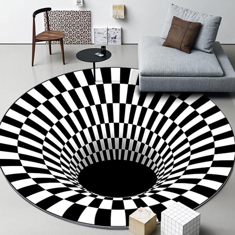 3D Vortex Optical Illusion Rugs Trap Area Carpet Anti-Slip Round Mats Large Carpets for Living Room Sofa Swirl Washable Carpet