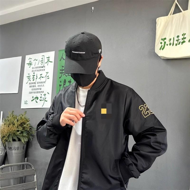 Mens Embroidered Loose Baseball Jacket Casual Solid Color Outerwear