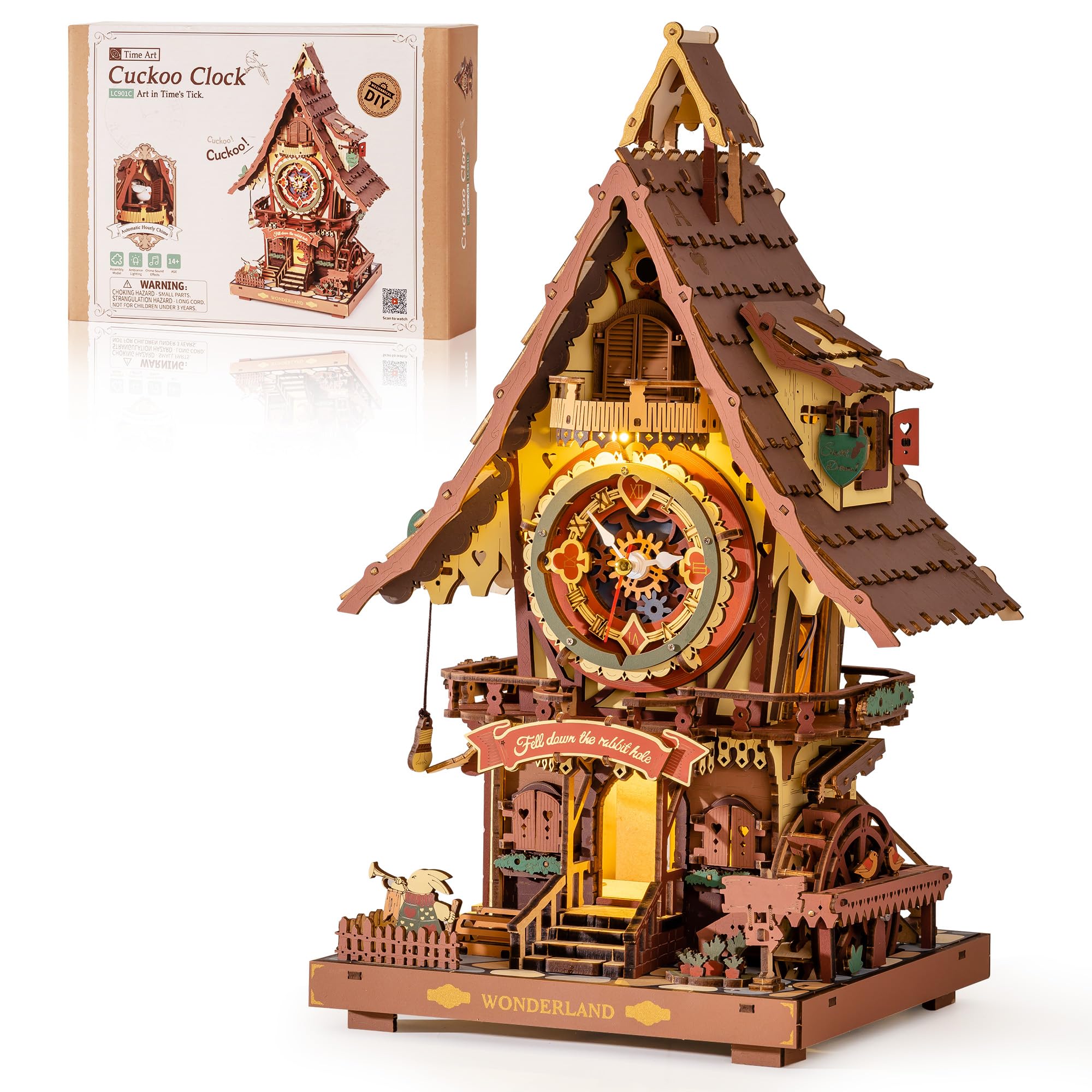 Robotime Light 3D Wooden Puzzles Cuckoo Clock Model Kit For Craft Enthusiast Model Building Set (Colourful) Lc901c