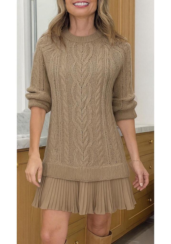 2025 Autumn/Winter Women's Wool Knit Sweater & Mini Skirt Patchwork Set